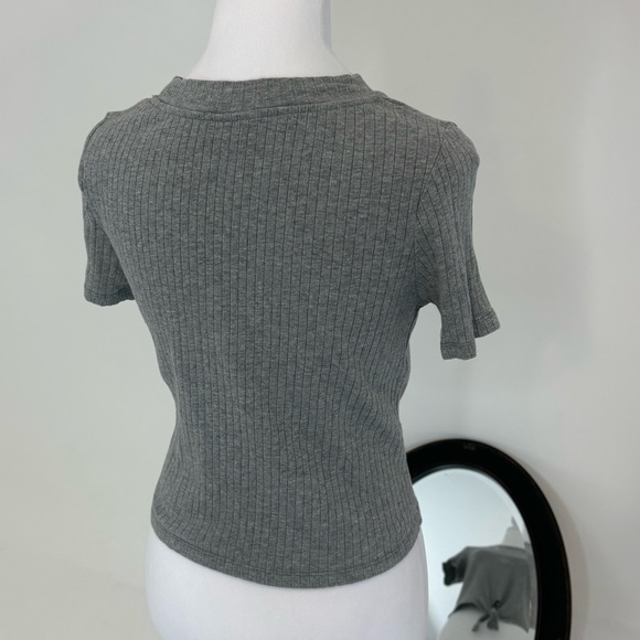 Ribbed Tie Front Short Sleeve Shirt - Picture 2 of 3